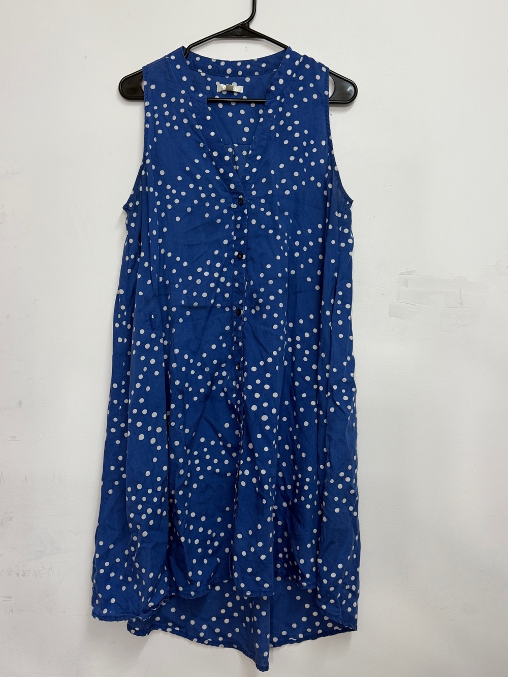 Navy blue polka dot dress button down dress 12 sleeveless dress anthropology